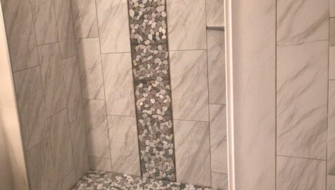 Custom tile shower with built in shelves