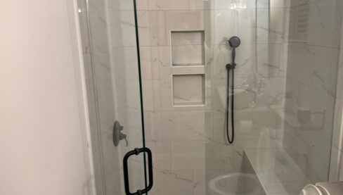 Custom shower with seat & glass door